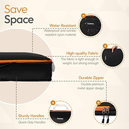 6 Set Large Compression Packing Cubes for travel. - color: Black