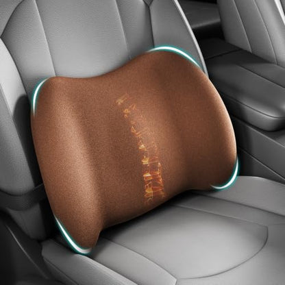 BYMECOST Lumbar Support Pillow for Car, Memory Foam Car Back Cushion - color: Brown Brushed Fleece