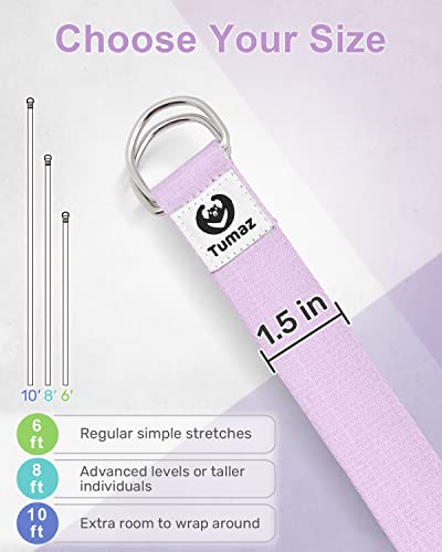 Tumaz Yoga Strap for Stretching with Adjustable D-Ring, 6/8/10 ft - color: 17.Lilac Purple, size: 6 Feet