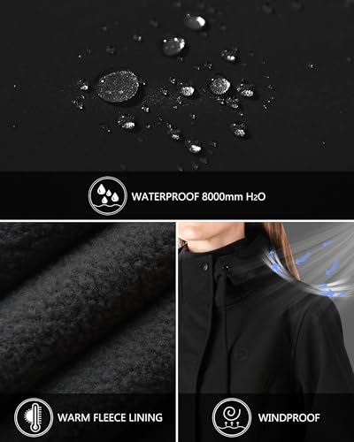 Outdoor Ventures Women's Waterproof Fleece Lined Hooded Softshell Rain Coat - color: Black, size: 3X-Large