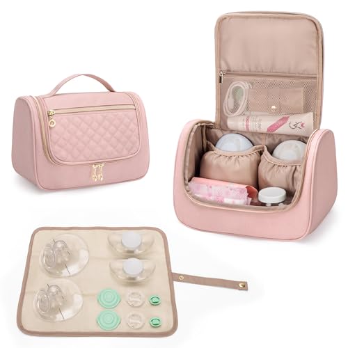 LUXJA Wearable Breast Pump Bag with a Waterproof Mat, Pink - color: Pink