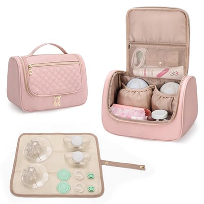 LUXJA Wearable Breast Pump Bag with a Waterproof Mat, Pink - color: Pink