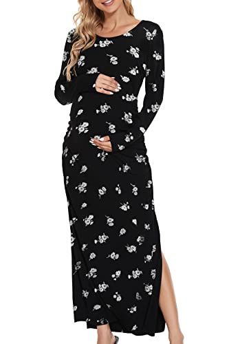Smallshow Women's Ruched Long Sleeve Split Maternity Dress - color: Svp121, size: Large