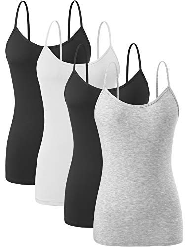 Orrpally Basic Cami Tank Tops Women Lightweight Camisole Stretch Tank Top Adjustable 4-Pack - color: Black/White/Black/Gray, size: Small