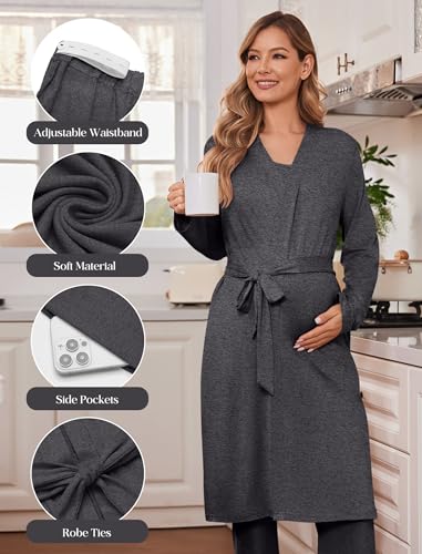 Maternity Sets Labor and Delivery Gown Postpartum Essentials Nursing Pajama - color: Deep Grey, size: Small