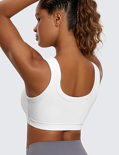 CRZ YOGA Ribbed U Neck Sports Bras - color: White, size: Medium