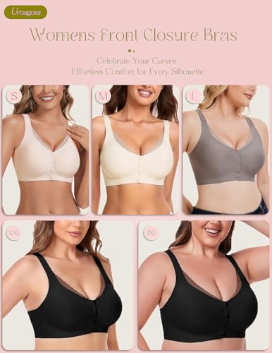 Womens Front Closure Bras for Women Seamless Soft Mastectomy Bra - color: Midnight Black, size: XX-Large