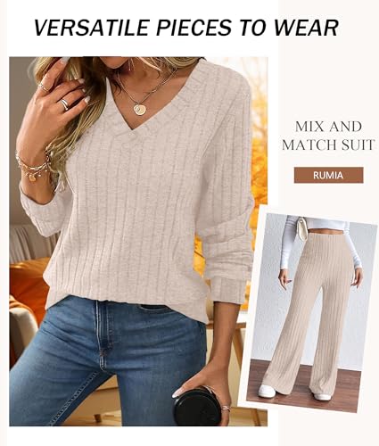 RUMIA Lounge Sets for Women Cozy Travel Matching Sweater Fall Outfits - color: Beige, size: Large