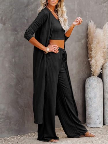 Fessceruna Womens 3 Piece Lounge Pajamas Sets Cute Vacation Matching Set - color: A-black, size: XX-Large