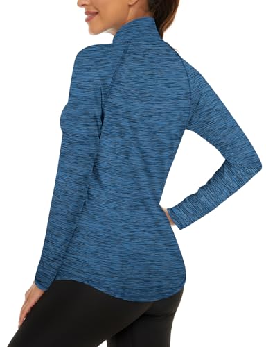 LURANEE Womens UPF 50+ Long Sleeve 1/4 Zip Pullover Athletic Hiking Running Workout Tops - color: Dark Blue-2, size: Small