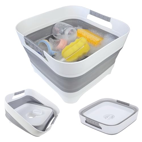 GIMWA 2.6 Gal Collapsible Baby Bottle Wash Basin with Drain Plug - color: Gray