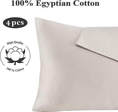 100% Egyptian Cotton Pillow Protectors Set of 4 Queen Size - color: Light Beige, size: Queen 4Pack