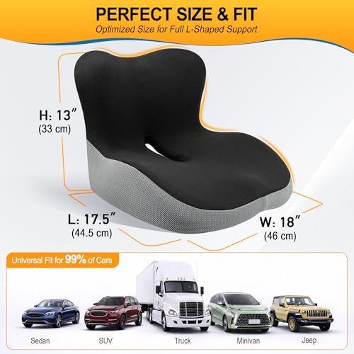 Allaboutsla Car Seat Cushion with Lumbar Support Pillow, Car Back Support - color: Black&grey