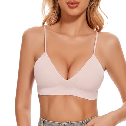 Seamless Bra for Women Low Back Bralette Wirefree Spaghetti Bra with Padded Removeable - color: Sheerpink, size: Medium