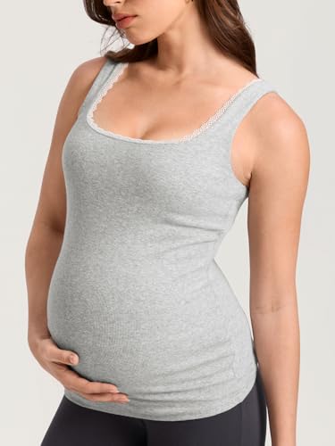 MOMANDA Cotton Ribbed Maternity Tank Tops - color: Classic Heather, size: Small