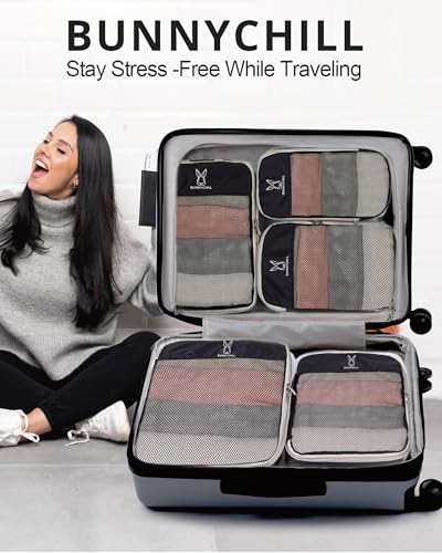 6/8 Set Space Saving Compression Packing Cubes Lightweight Packing Cube - color: Black, size: 6 Pcs(XL,L,M*2,S,laundry bag)