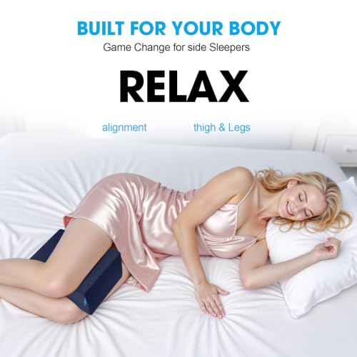 Knee Pillow for Side Sleepers, Leg Pillow with Cooling Gel, Blue/X-Large - color: Dark Blue, size: X-Large
