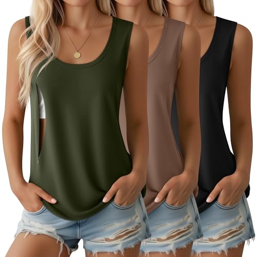Ficerd 3 Pack Women's Nursing Tank Tops - color: Black, Mocha, Army Green, size: X-Large