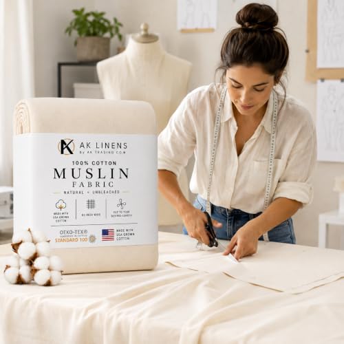 AK TRADING CO. Muslin Fabric/Textile Unbleached - Draping Fabric - Natural 1 Yard Medium Weight - 100% Cotton (63in. Wide) - color: Natural Unbleached, size: 1 Yard