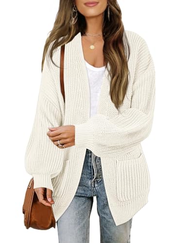 MEROKEETY Long Sleeve Oversized Cardigan Sweaters for Women - color: Beige, size: Small