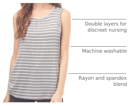 Smallshow Women's Maternity Nursing Tank Tops Breastfeeding Clothes 3-Pack - color: Black-dark Grey-light Grey Stripe(3 Pack), size: Large