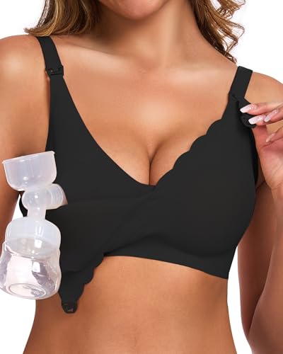 Vinfact Pumping Bra Hands Free-Adjustable Every Day Bra Holding & Breast Pump Bra Breathable Comfortable Bras - color: Black, size: Large