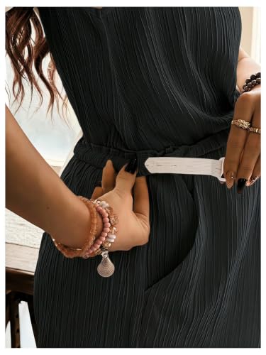 OYOANGLE Women's 2 Piece Maternity Set Textured Tie Shoulder Lounge Outfits - color: Black, size: Large