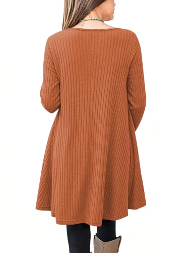 Poetsky Womens Long Sleeve Tunic Tops Fall Long Shirts Sweater with Pockets - color: Caramel, size: Medium