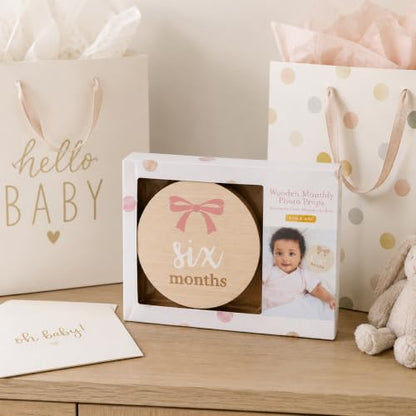 Kate & Milo Wooden Baby Monthly Milestone Discs, Pink Bow Design