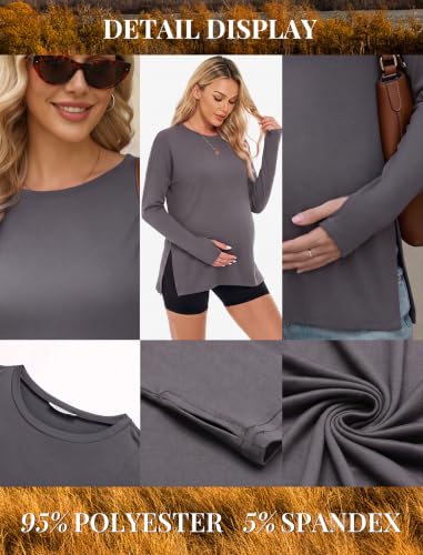 3 Pack Women Maternity Shirts Long Sleeve Pregnancy Tops with Thumb Hole - color: Black/White/Deep Grey, size: Large