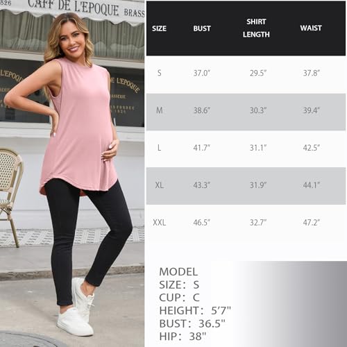 GINKANA 3 Pack Maternity Tank Tops Sleeveless Pregnancy Shirts Clothes - color: Peachy Pink/White/Black, size: Medium