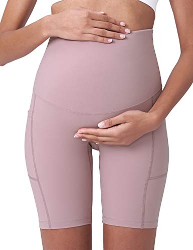 POSHDIVAH Maternity Biker Shorts Over the Belly with Pockets 5"/8" - color: Pink, size: Small