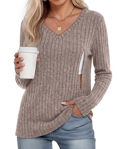 Women's Maternity Nursing Tops Mama Clothes - color: Coffee, size: XX-Large