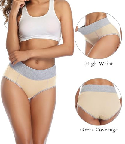 wirarpa Women's Cotton Underwear High Waist Stretch Briefs Soft Underpants Ladies Full Coverage Panties 5 Pack - color: Beige, size: 3X-Large
