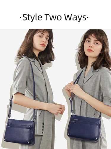 WESTBRONCO Crossbody Bags for Women, Medium Purses with Multi Zipper Pocket - color: Navy Blue