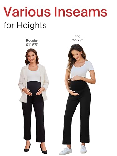 Ecavus Women's Maternity Work Pants with Seamless Over Belly Waistband - color: Black-regular, size: Small