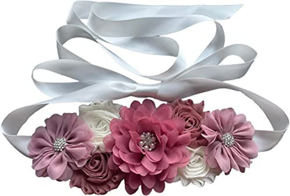 Flowers for Sashes Maternity Pregnancy Sash Belt for Baby Shower Wedding Bride - color: Dusty Pink
