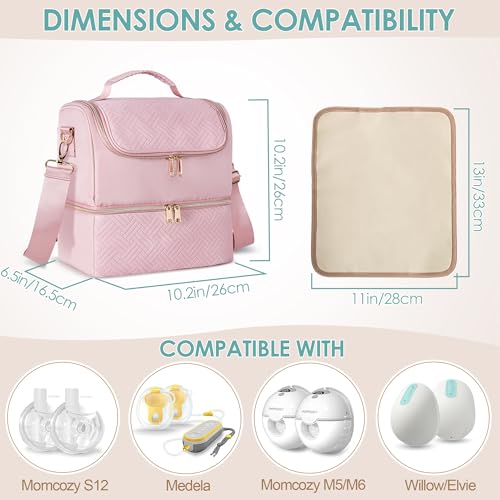 Fasrom Wearable Breast Pump Bag, Pumping Bag with Cooler Compartment - color: Pink