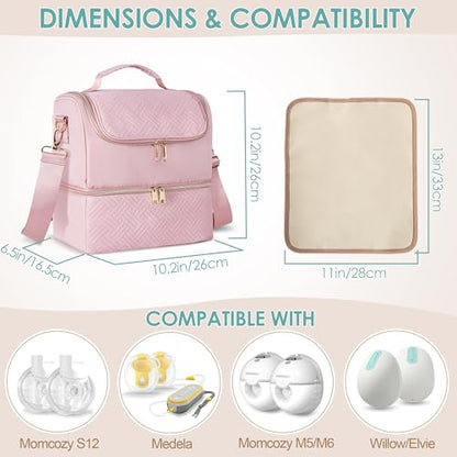 Fasrom Wearable Breast Pump Bag, Pumping Bag with Cooler Compartment - color: Pink