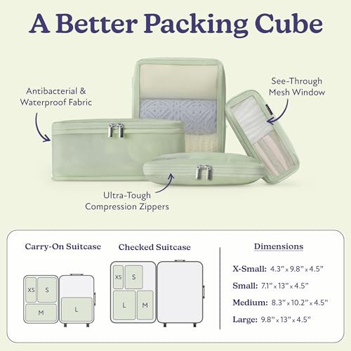Vandel Space-Saving Compression Packing Cubes for Women 4-Pack Compressible - color: 6. Sage, size: 4 Pack (Compression)