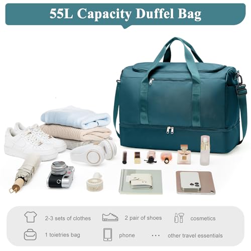 Travel Duffle Bag with Shoe Compartment, XL Weekender Bags for Women - color: A-Peacock Blue, size: Extra Large