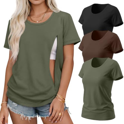 3 Pack Nursing Tops for Women - color: Army Green, Brown, Black, size: XX-Large