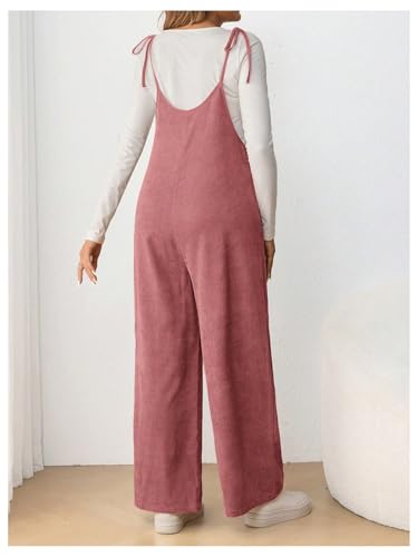OYOANGLE Women's Maternity Overalls Spaghetti Strap Pregnancy Jumpsuits - color: Dusty Pink, size: Medium
