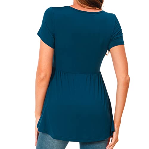 Bearsland Short Sleeve Maternity Top - color: Black&green&vivid Blue, size: Medium