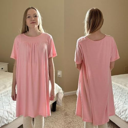 Deyeek Hospital Gowns for Women Tear Away Snap Open Back Post Surgery Dress - color: Pink, size: Medium
