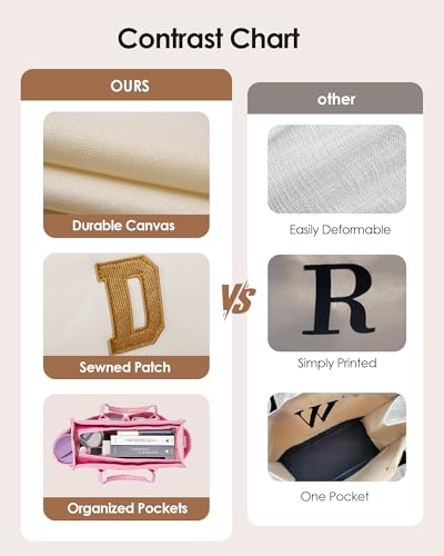 Birthday Gifts for Women, Initial Tote Bag with Makeup Bag - color: Pink, style: N
