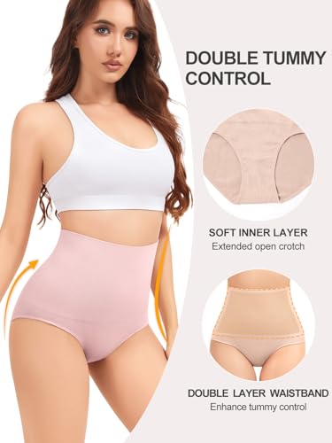 OVRUNS Tummy Control Shapewear Panties for Women High Waisted Compression Underwear C Section Postpartum Full Coverage Briefs - color: Pink, size: Large