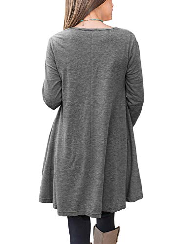 Poetsky Women's Long Sleeve Tunic Tops Layered Chiffon Hem Blouses Shirts - color: A-grey, size: Small