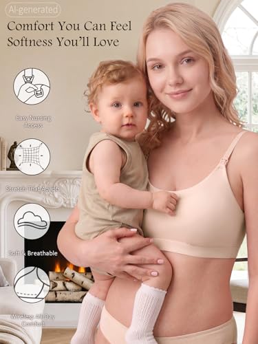Nursing Bra for Breastfeeding Seamless Wireless Maternity Bra - color: Beige, size: Small