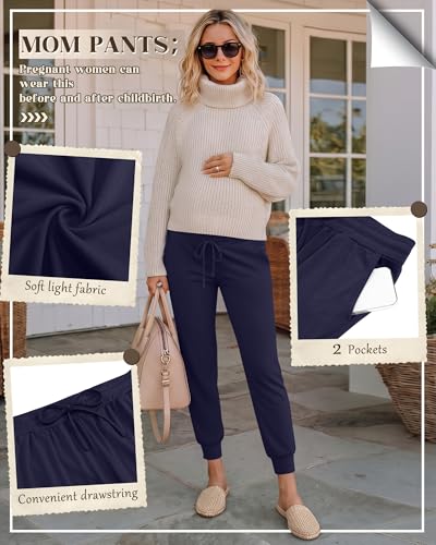 3 Pack Women Maternity Pants Pregnancy Lounge Jogger - color: Black, Dark Gray, Navy Blue, size: Large